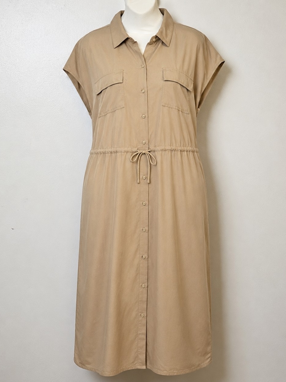 Old Navy Utility Midi Dress Womens Size 2X Beige Minimal Safari Beach Resort